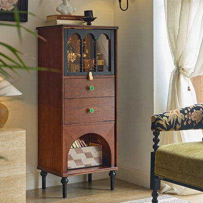Gael Vintage Tall Storage Cabinet with Glass Display and Drawers