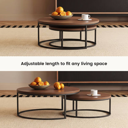 Round Nesting Coffee Tables  55.2" Set of 2 Two-Tone Finish （Warm Walnut）