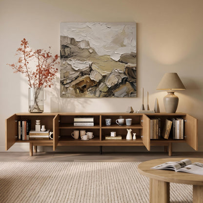 Mid-Century Modern Walnut Finish TV Stand | Fluted Storage Entertainment Center