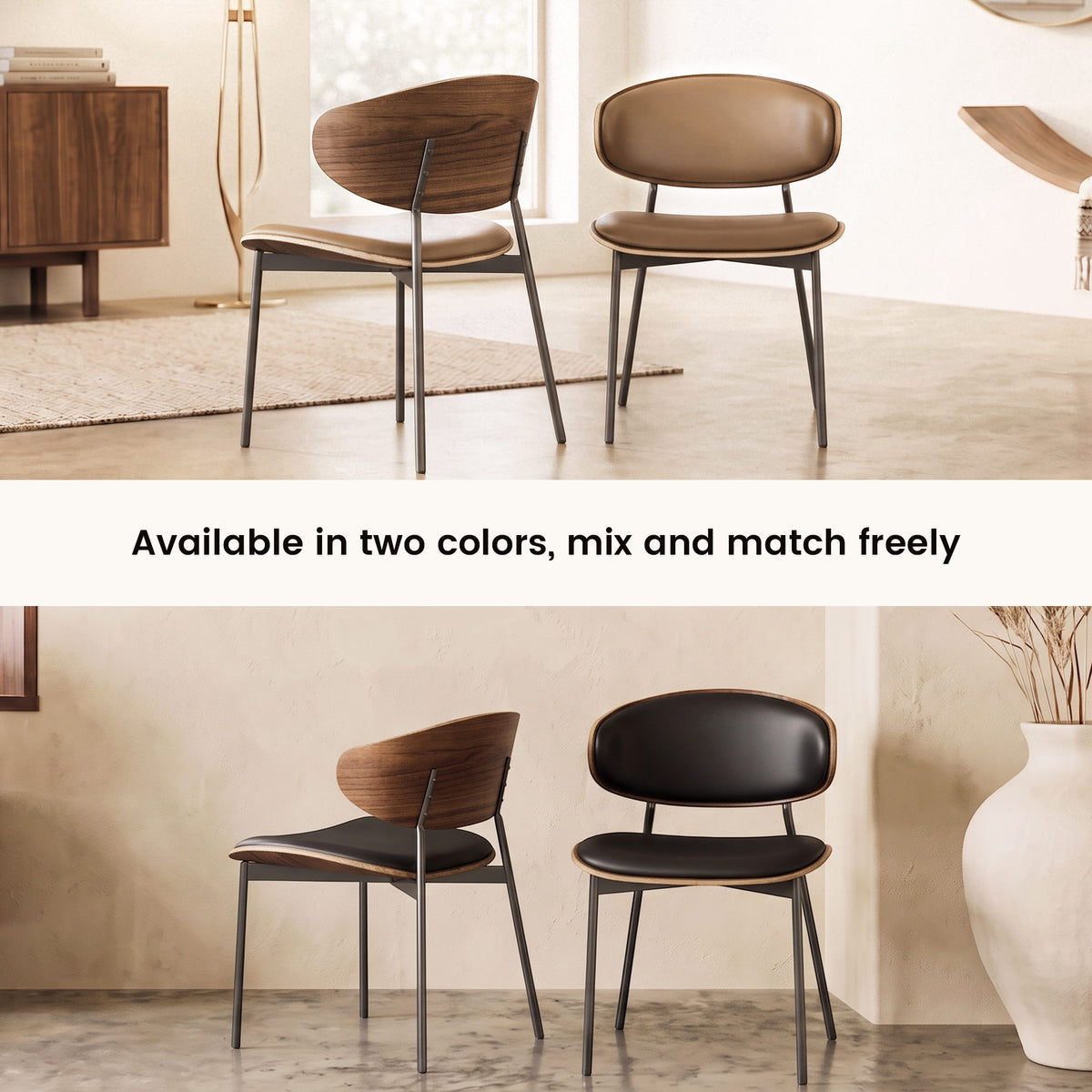 Mid-Century Modern Upholstered Dining Chair  (Set of 2) Walnut