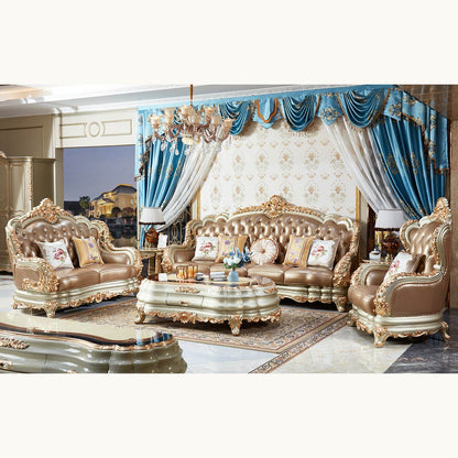 Versailles Imperial Luxury Tufted Leather Sofa Set | Hand-Carved European Classic Sofa Collection