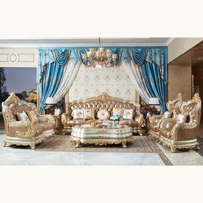 Versailles Imperial Luxury Tufted Leather Sofa Set | Hand-Carved European Classic Sofa Collection