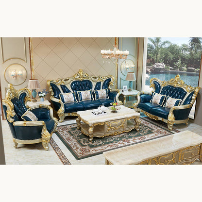 Imperial Sapphire Luxury Sofa Set – European Baroque Tufted Living Room Collection