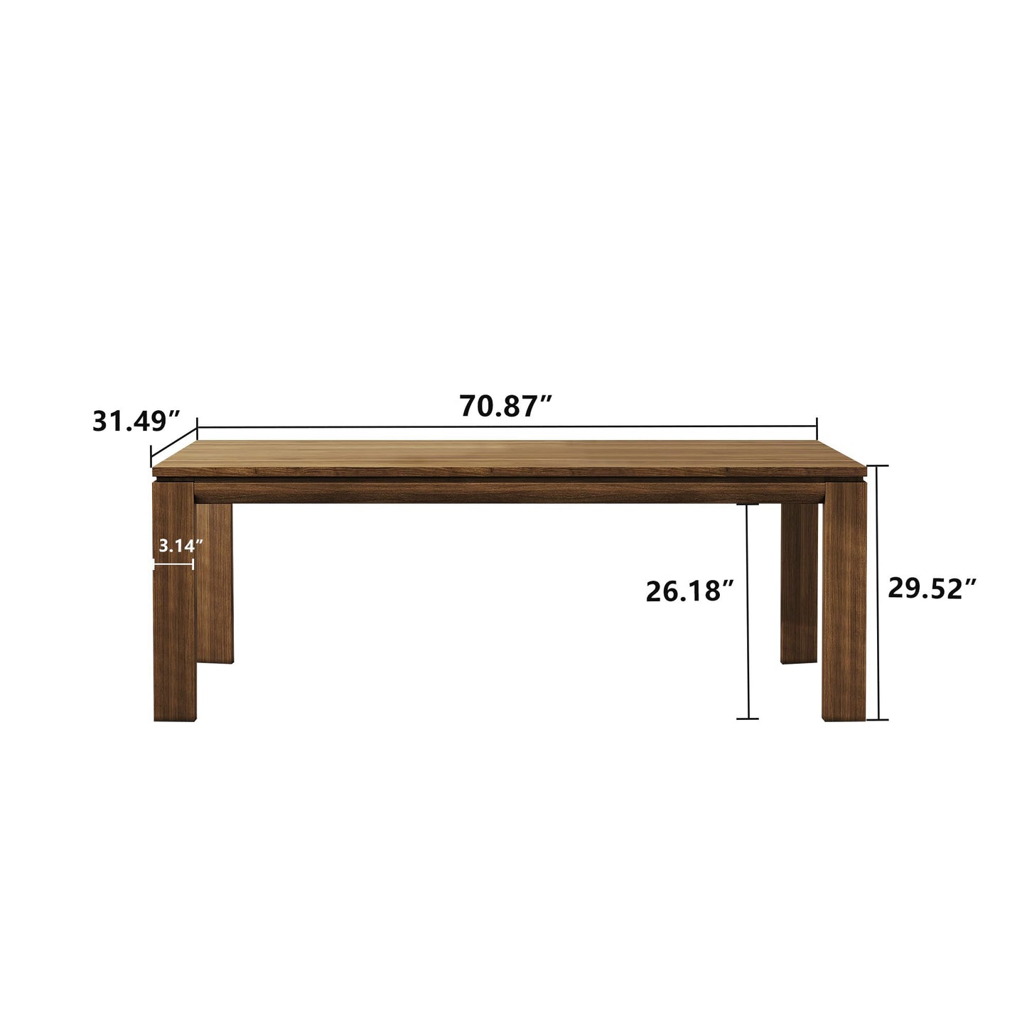 Dining Table CZ0032B Mid-Century Modern Solid WoodGenerous Tabletop Space 70.87"