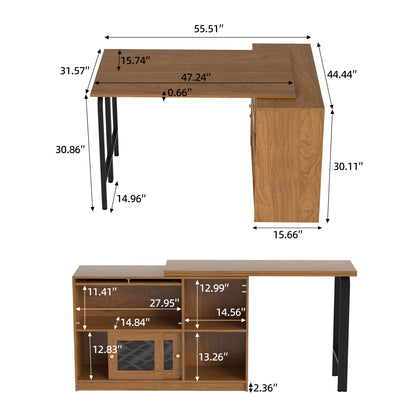 Versatile Desk with Rotatable Top, Foldable Design, and Ample Storage Space, Ideal for Home Office or Study Use
