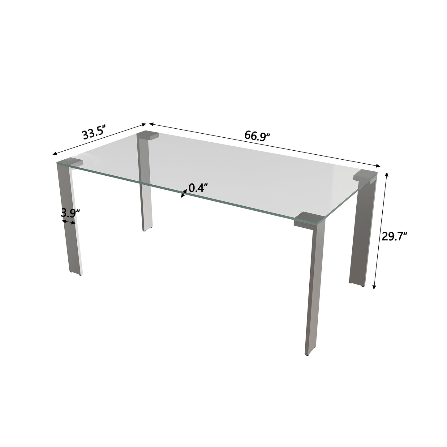 Dining Table SBYCZ005 Modern Tempered Glass Brushed Stainless Steel Legs 66.9"