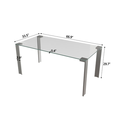 Dining Table SBYCZ005 Modern Tempered Glass Brushed Stainless Steel Legs 66.9"