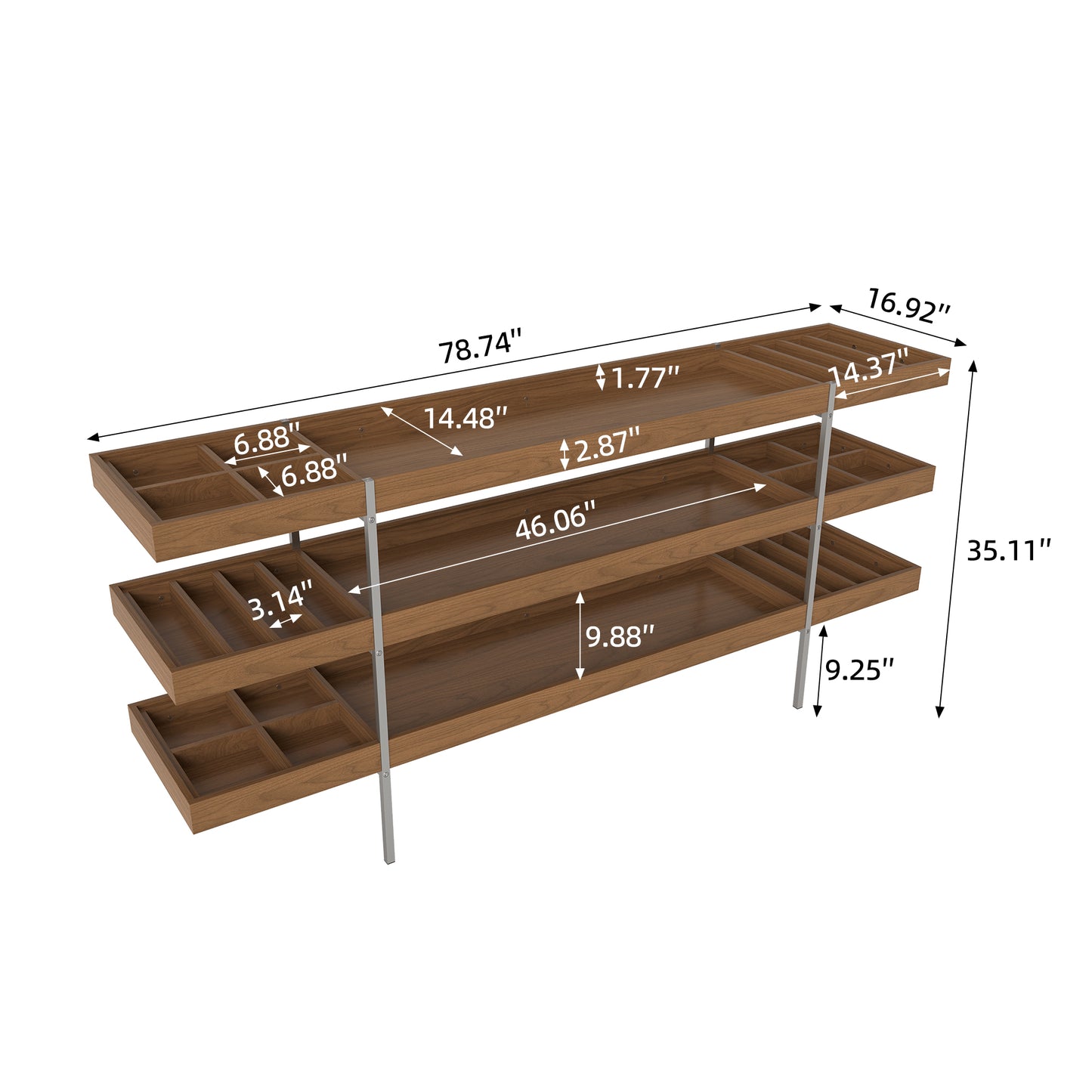 Multi-Level Storage Shelf with Spacious Compartments and Metal Frame, Ideal for Organizing Living Room, Office, or Bedroom