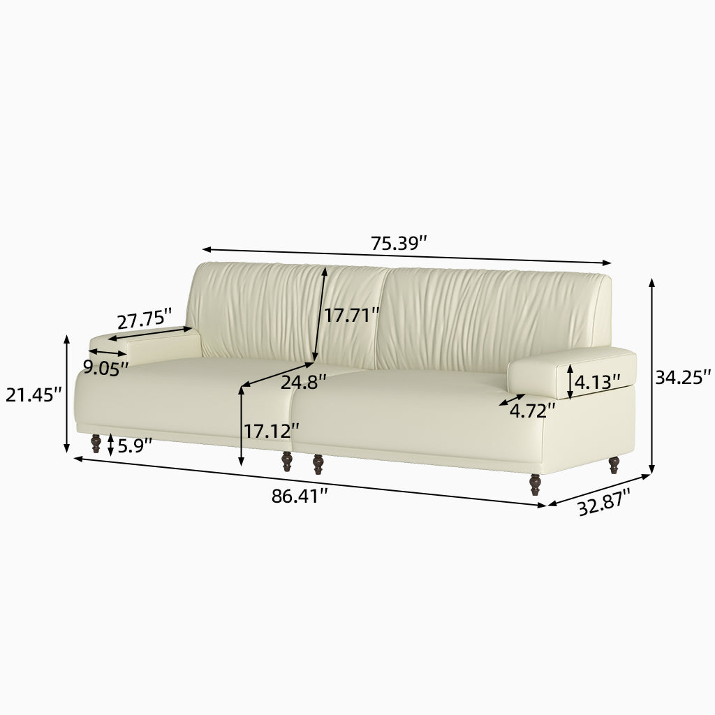 Mid-century modern style leather upholstered sofa, three-seater sofa for living room