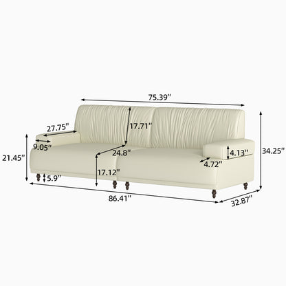 Mid-century modern style leather upholstered sofa, three-seater sofa for living room