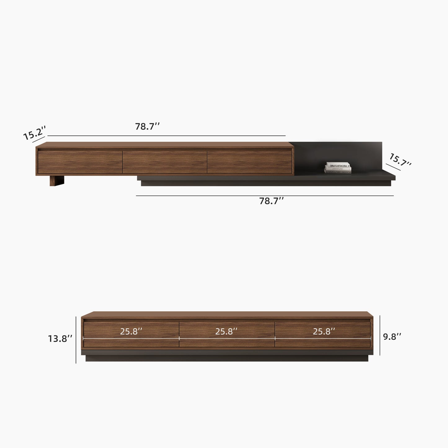 TV Stand LSDSG2M Mid-Century Modern Cable Management Scalable Design 78.8"-130"