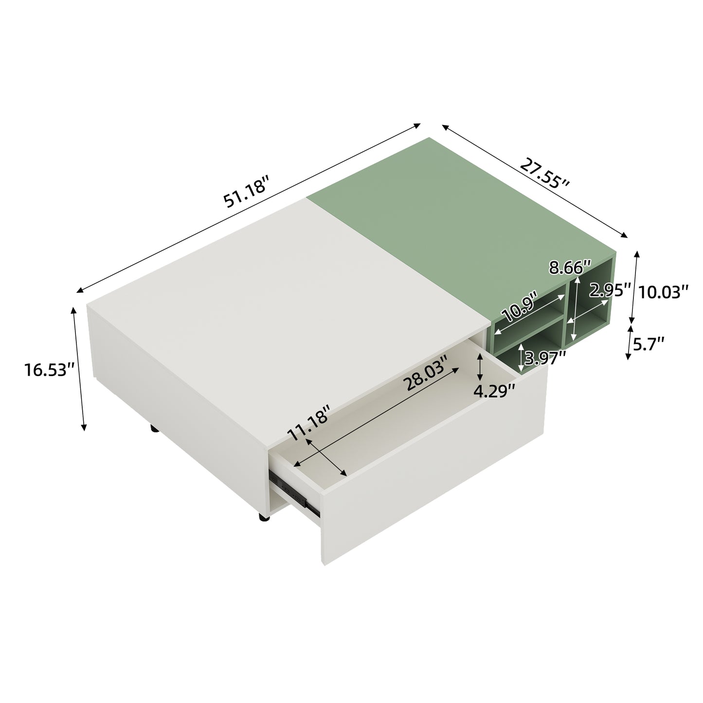 Coffee Table GJPPSCJ Modern Two-Tone Tabletop Spacious Storage 51.18"