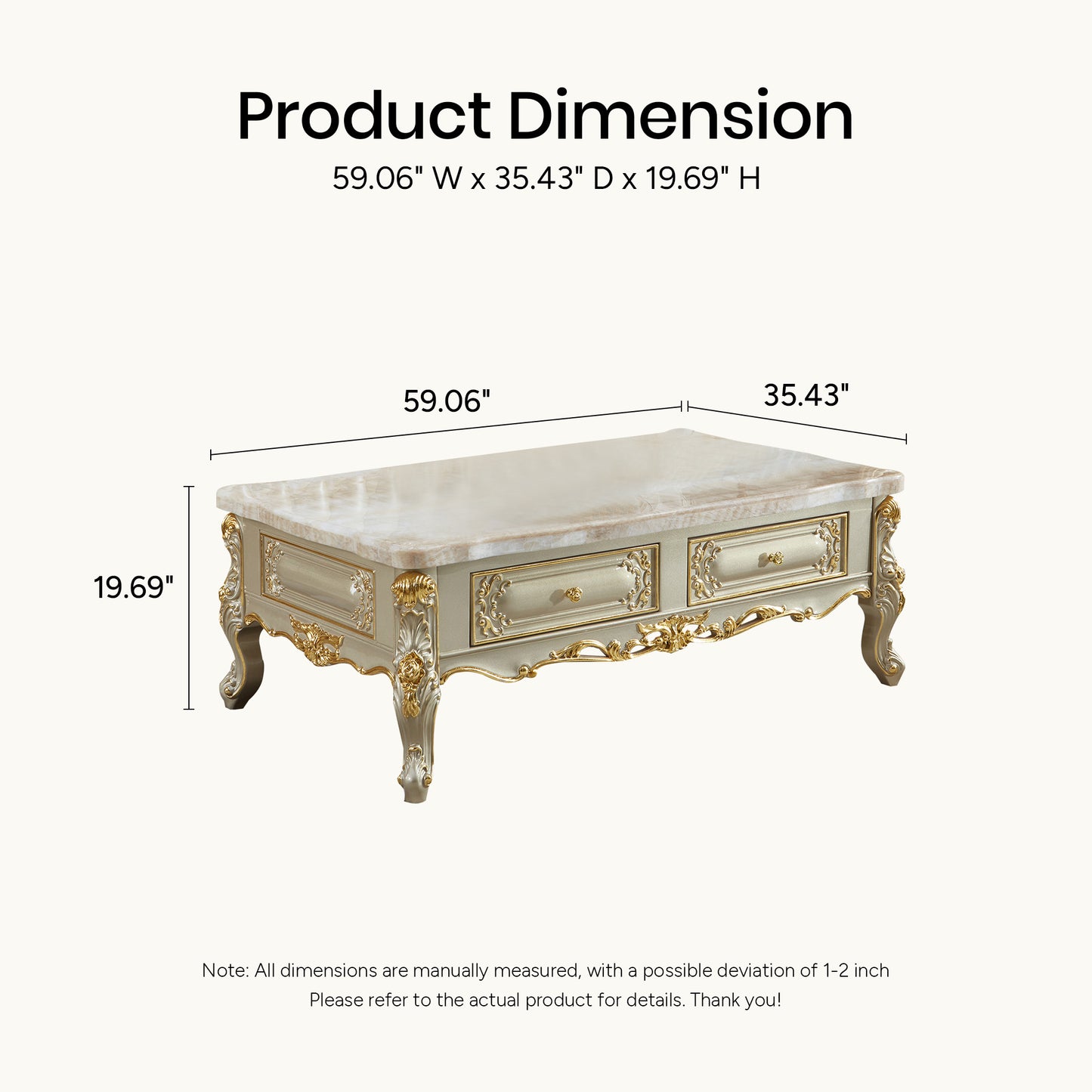 Versailles Royale Coffee Table – Luxury European Baroque Center Table with Storage