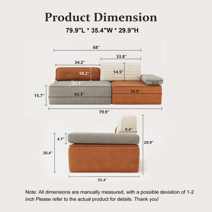 Modern Three-Tone Fabric Sofa 68" with Spring Cushions & Color Block Design