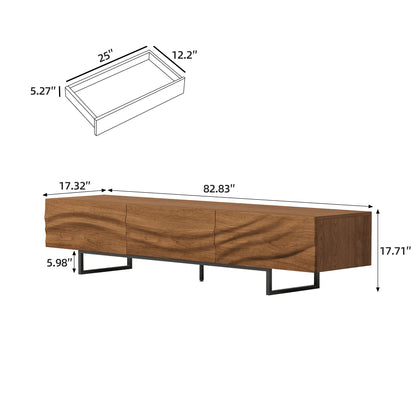 TV Stand YSTVG028 Mid-Century Modern with 3 Drawers Cable Management 82.83"