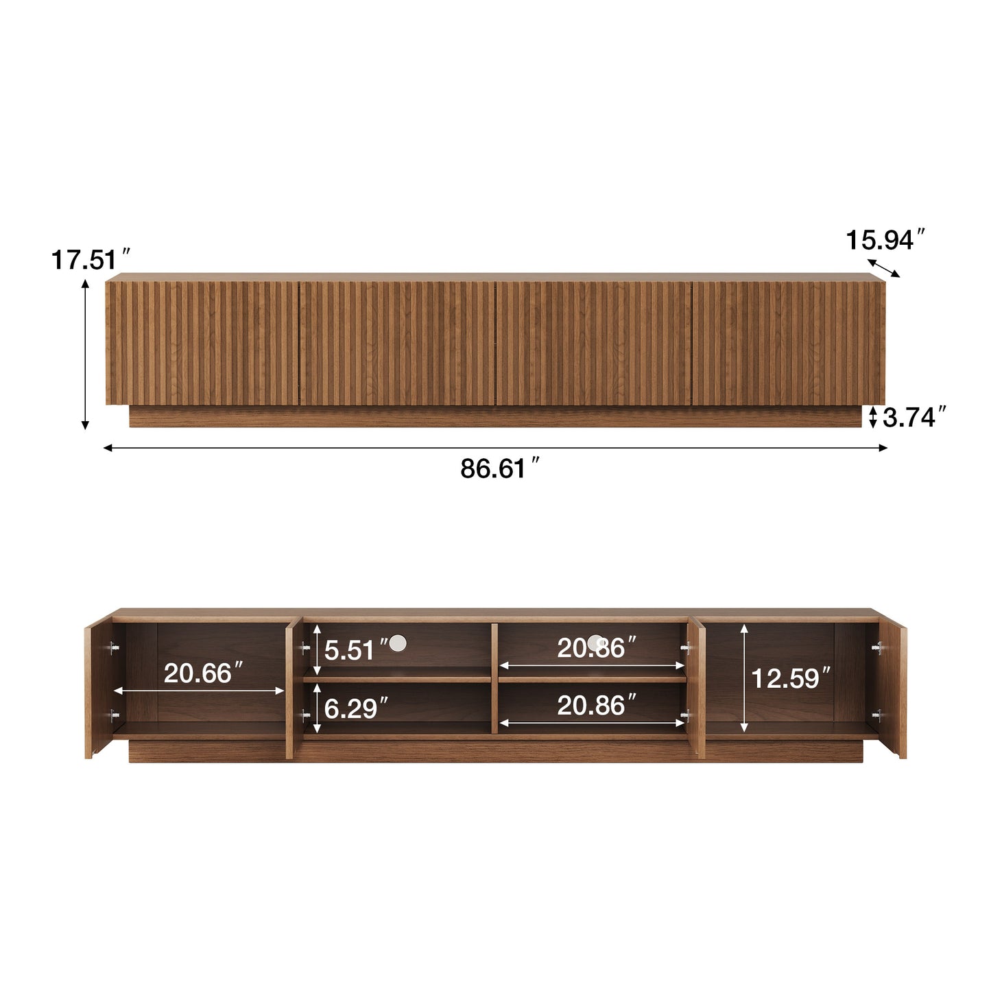 TV Stand GPJTV0725 Mid-Century Modern Adjustable Shelves Cable Management 86.61"