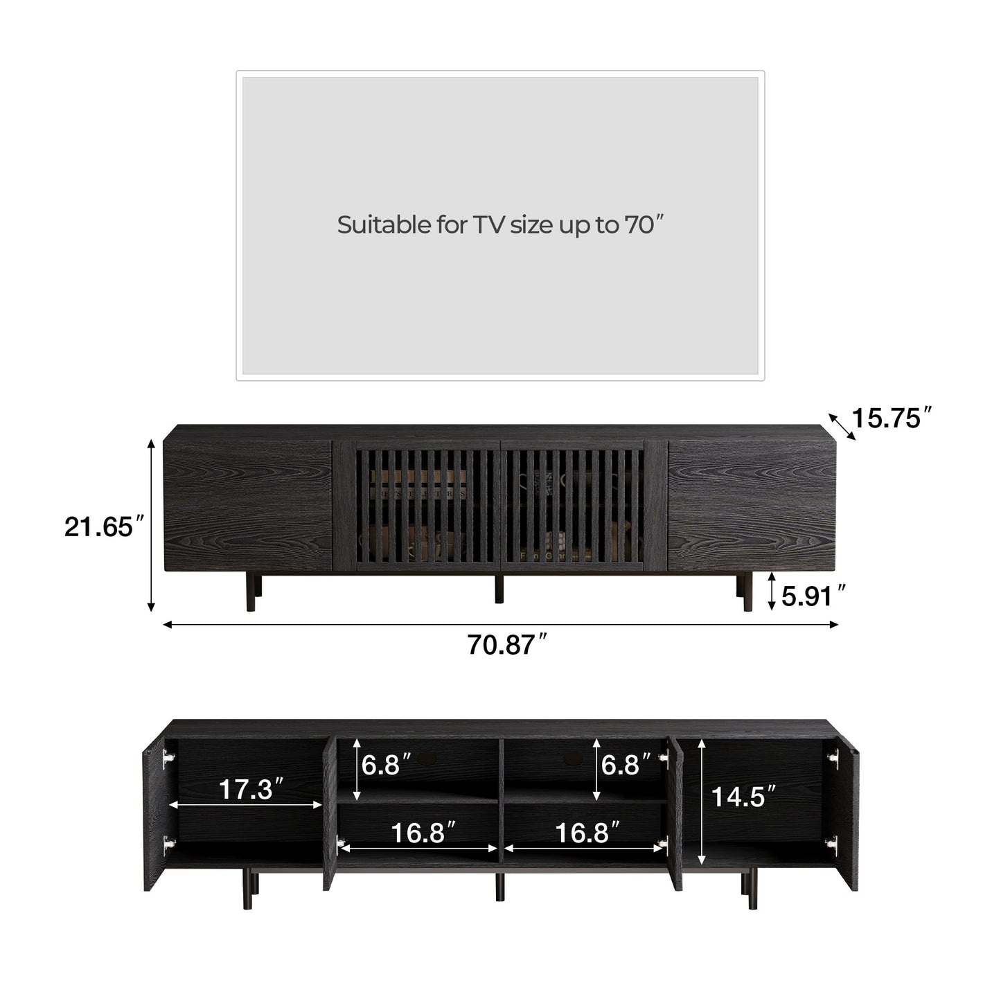 TV Stand YSTVB Mid-Century Modern Cable Management 4-Door 94.48"
