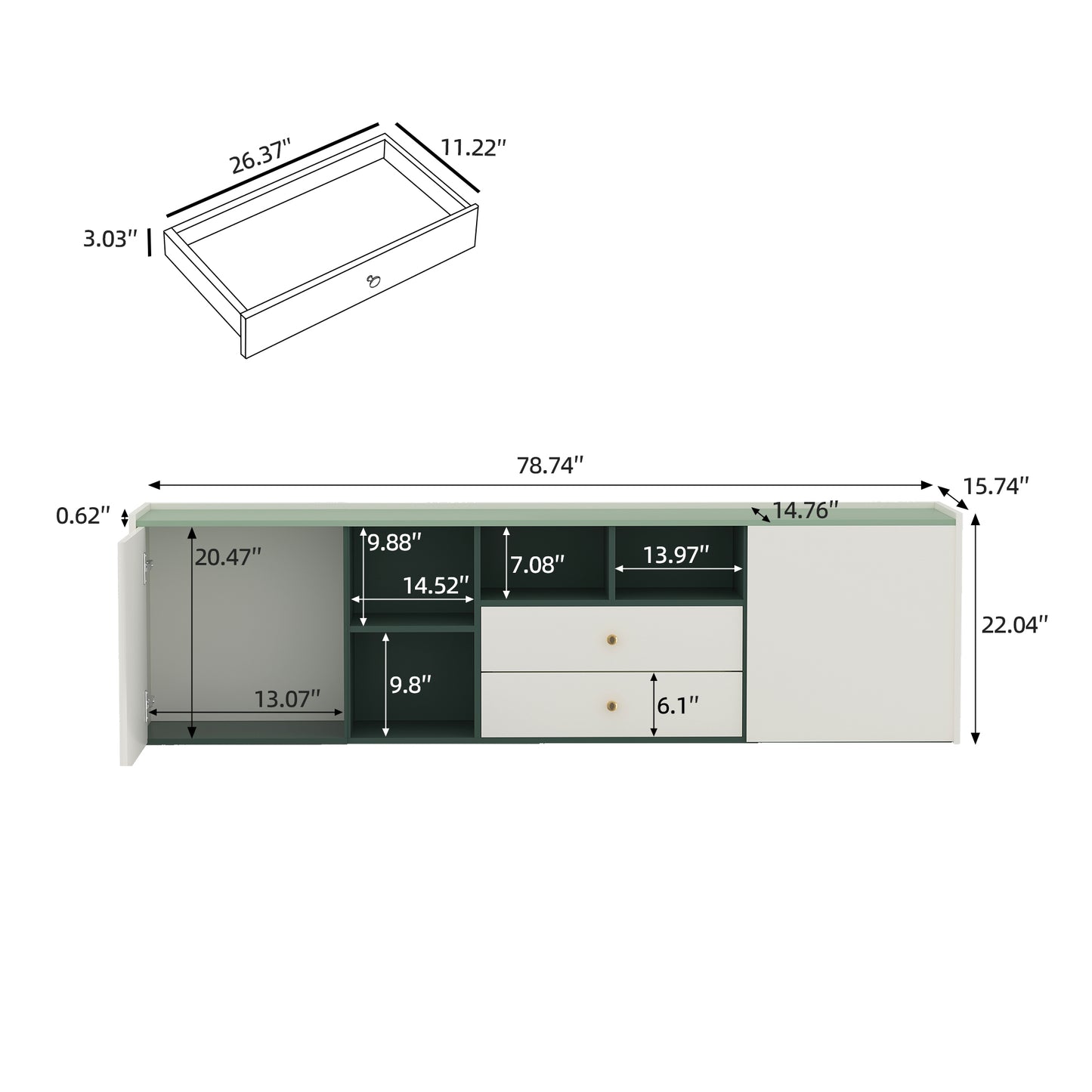 TV Stand GJPPSDSG Modern Cable Management Flexible Storage 78.74"