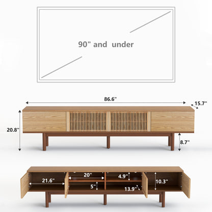 TV Stand FDDSG2200 Mid-Century Modern Cable Management 4-Door 86.6"