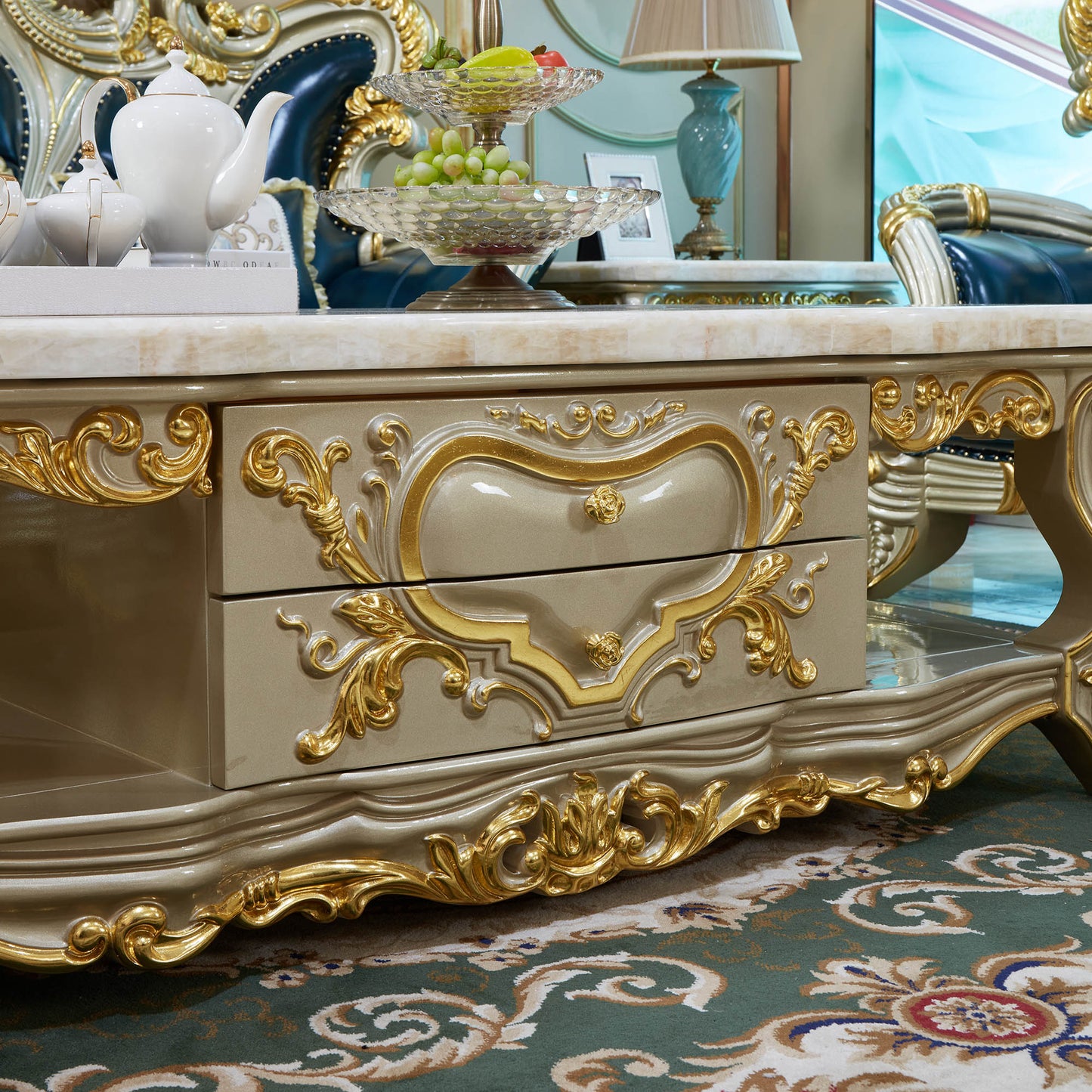 Château Lumière Coffee Table – French Rococo Coffee Table with Storage