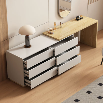Modern Swivel Desk 98.5" with Extendable Tabletop & 6-Drawer Storage