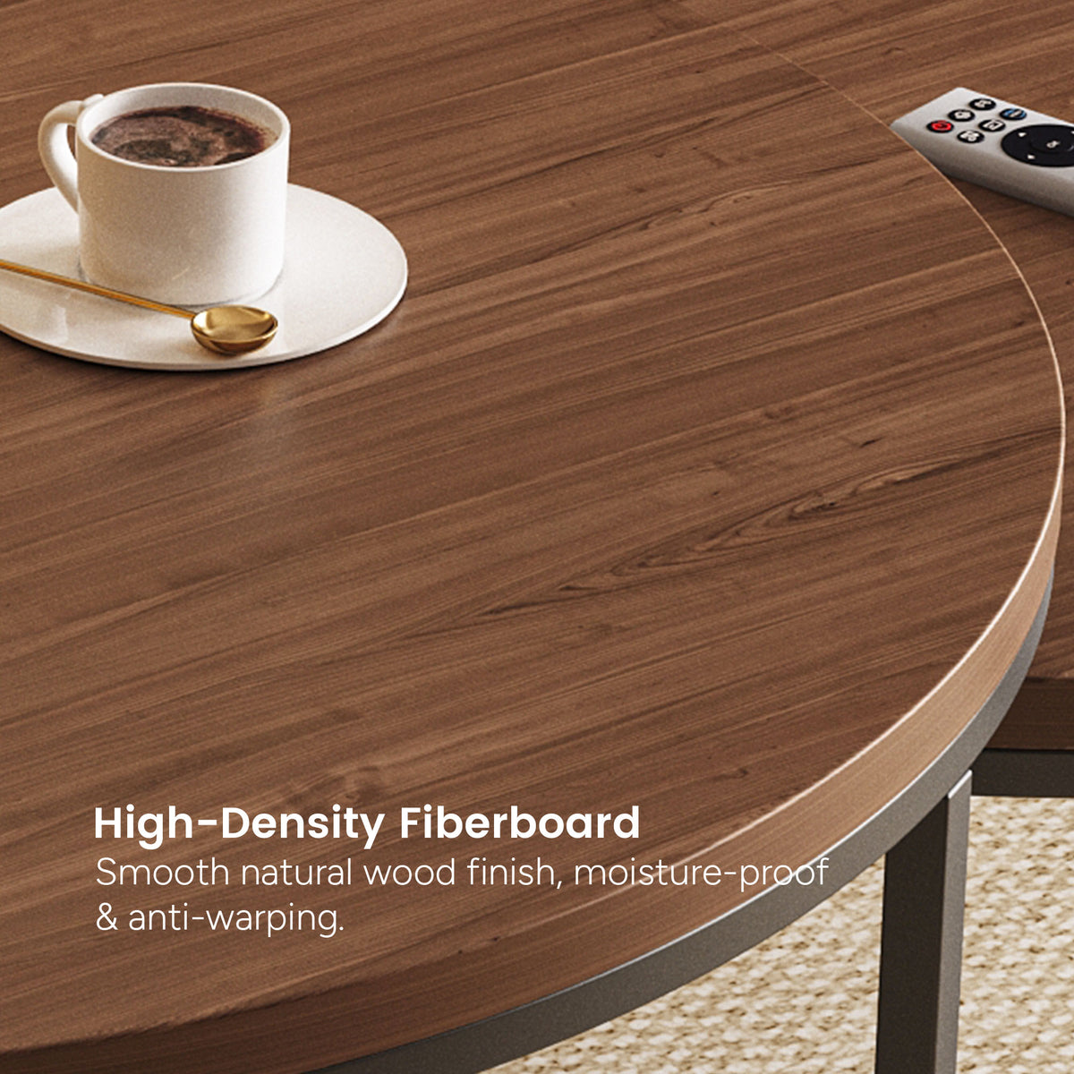 Round Nesting Coffee Tables  55.2" Set of 2 Two-Tone Finish （Warm Walnut）