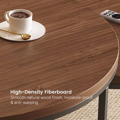 Round Nesting Coffee Tables  55.2" Set of 2 Two-Tone Finish （Warm Walnut）