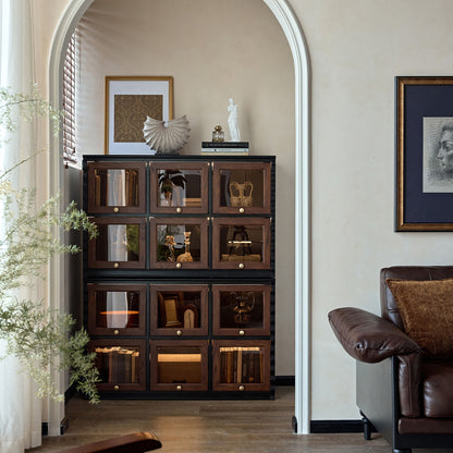 Gael Vintage Flip Door Storage Cabinet, Mid-Century Walnut Display Cabinet