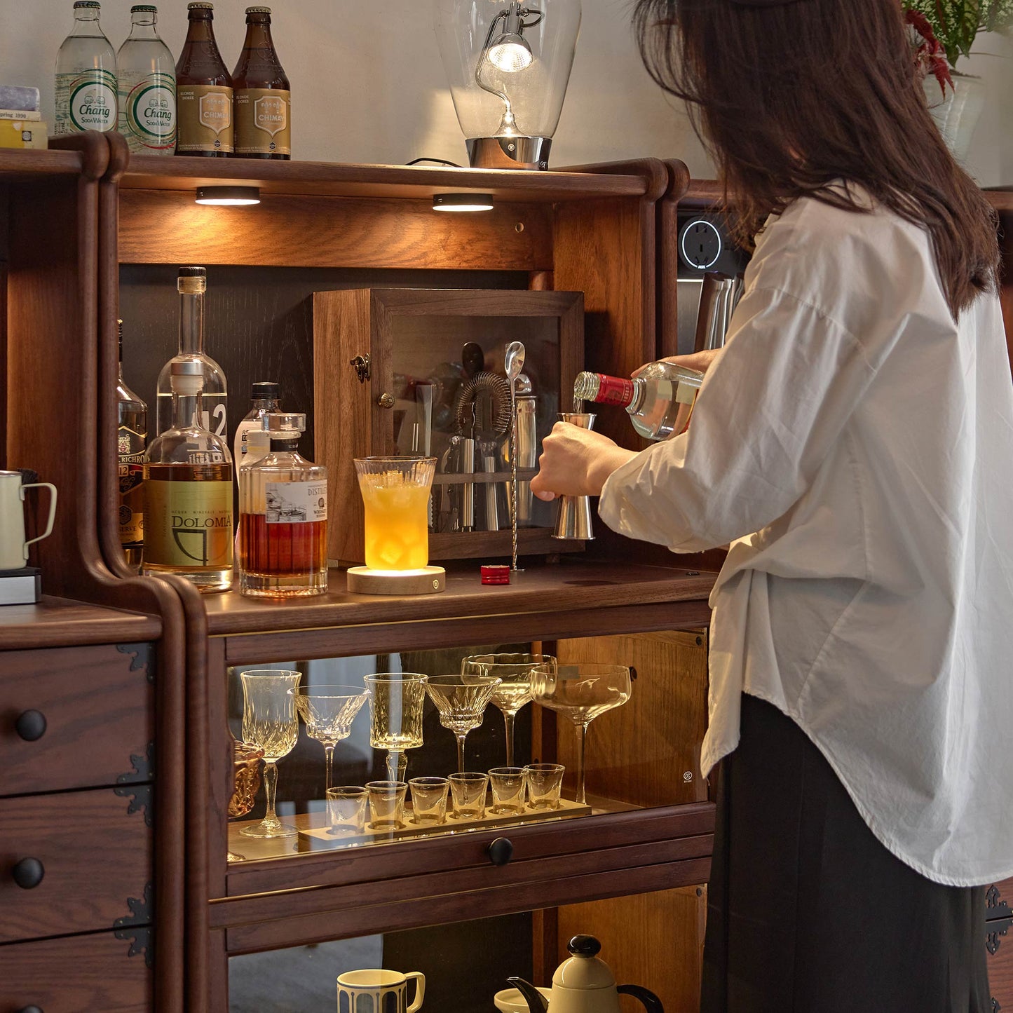 Alden Vintage Entryway Display Cabinet with Hooks and Drawers