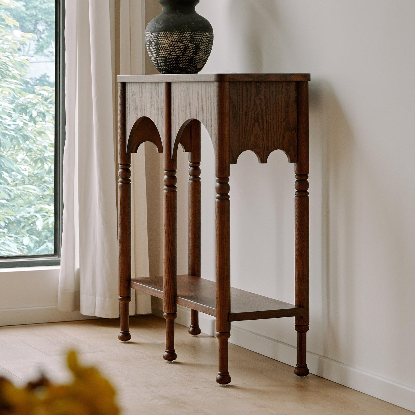 Semo Vintage Arch Console Table, Mid-Century Entryway Table with Shelf