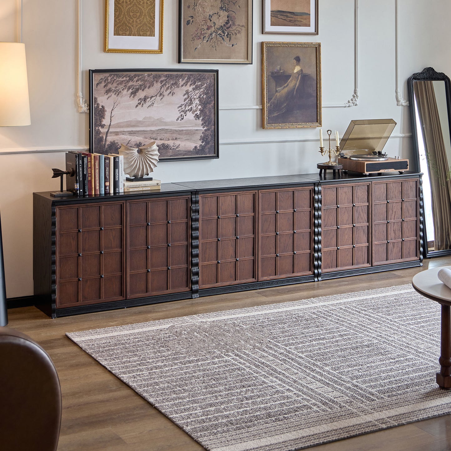 Gael Vintage Wall Storage Cabinet with Sliding Doors, Mid-Century Walnut Wall Cabinet
