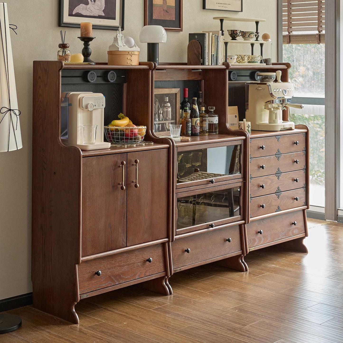 Alden Vintage Entryway Cabinet with Doors, Hooks and Drawer Storage