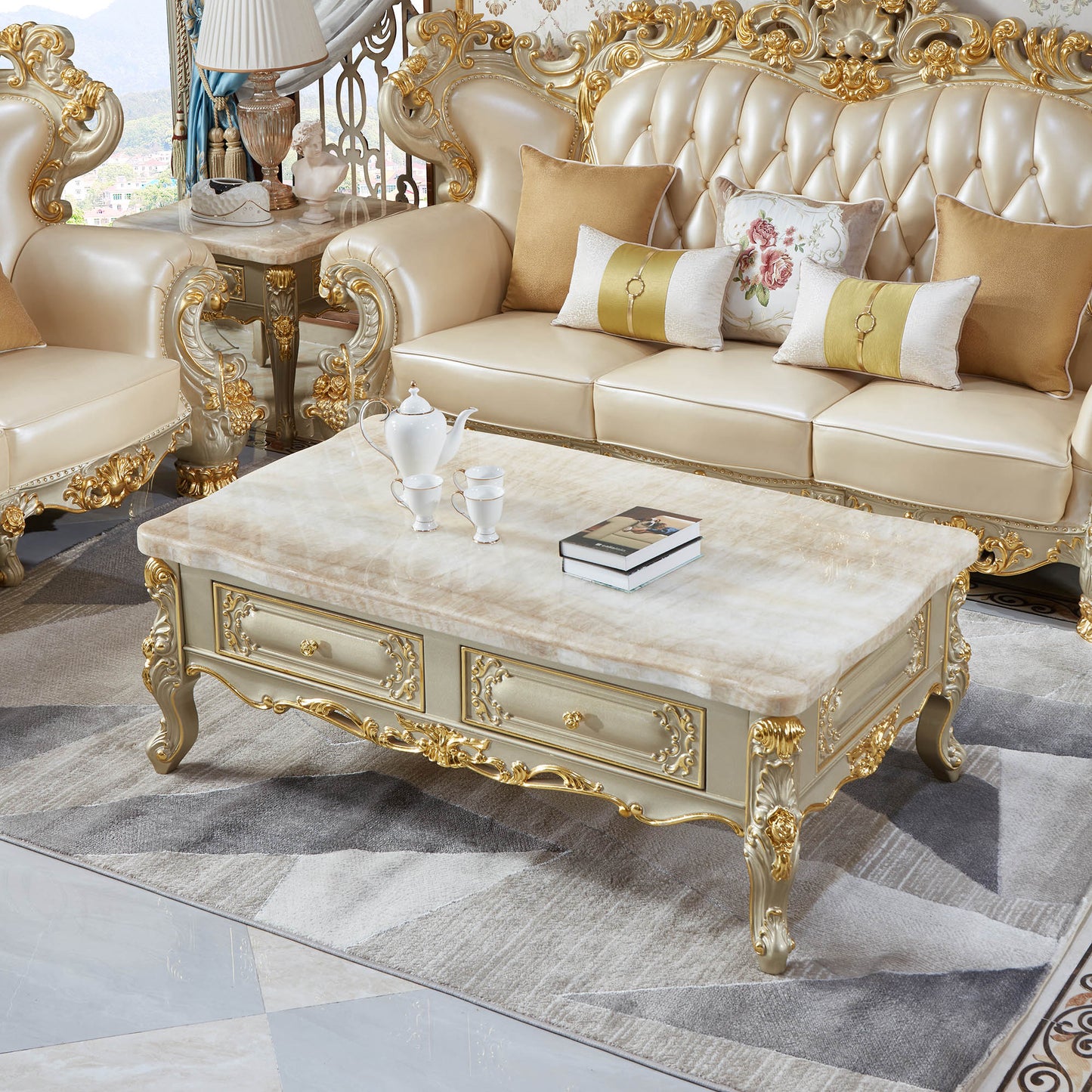 Versailles Royale Coffee Table – Luxury European Baroque Center Table with Storage