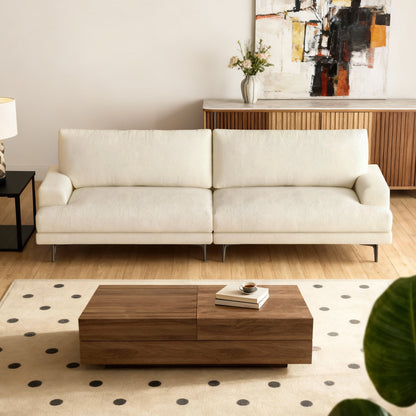 Pajiasen Modern Upholstered Sofa Couch, 78” Wide Mid-Century Fabric Sofa for Living Room, Deep Seat Comfortable 3-Seater Couch with Metal Legs, Cream White