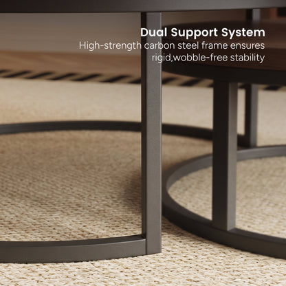 Round Nesting Coffee Tables  55.2" Set of 2 Two-Tone Finish （Warm Walnut）