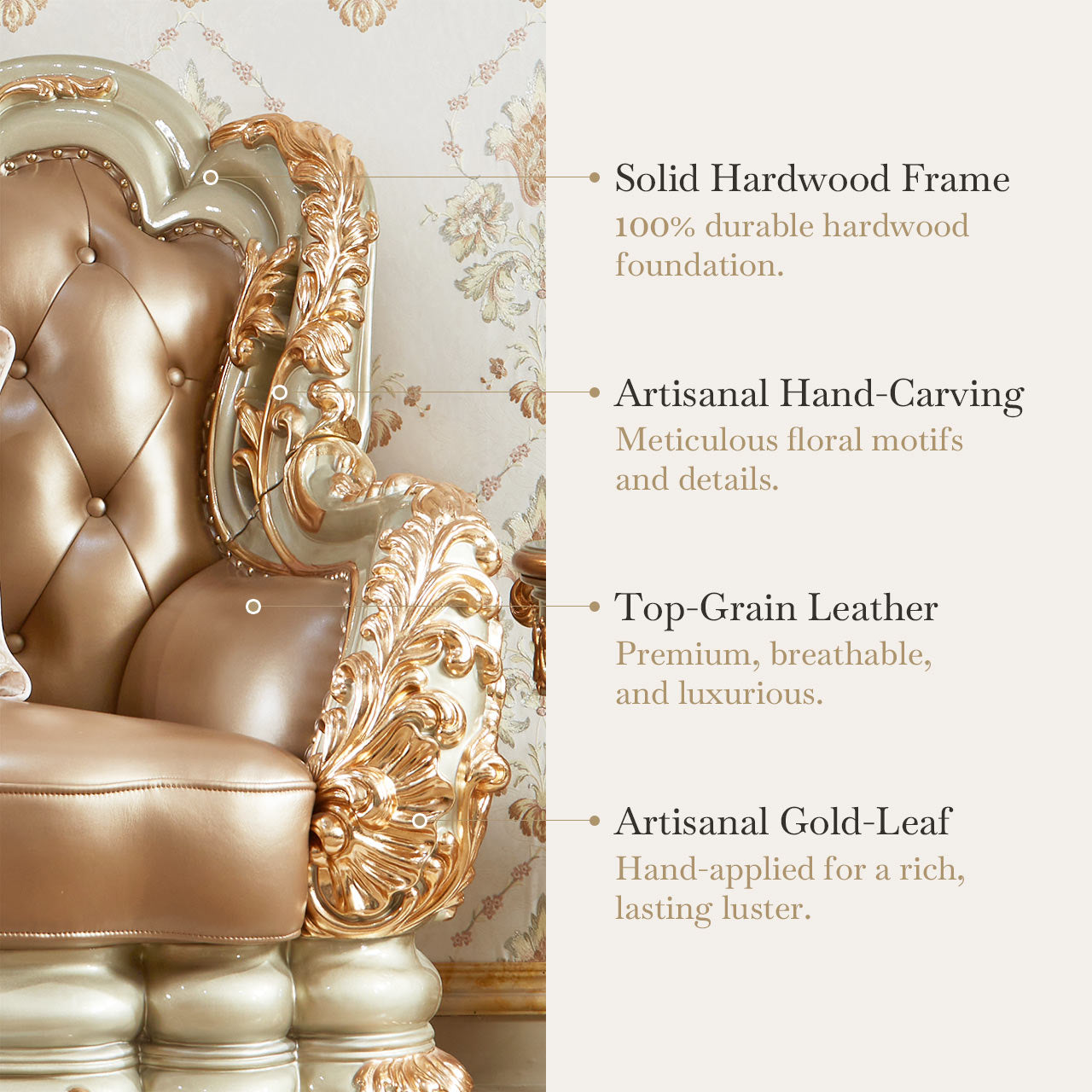 Versailles Imperial Luxury Tufted Leather Sofa Set | Hand-Carved European Classic Sofa Collection