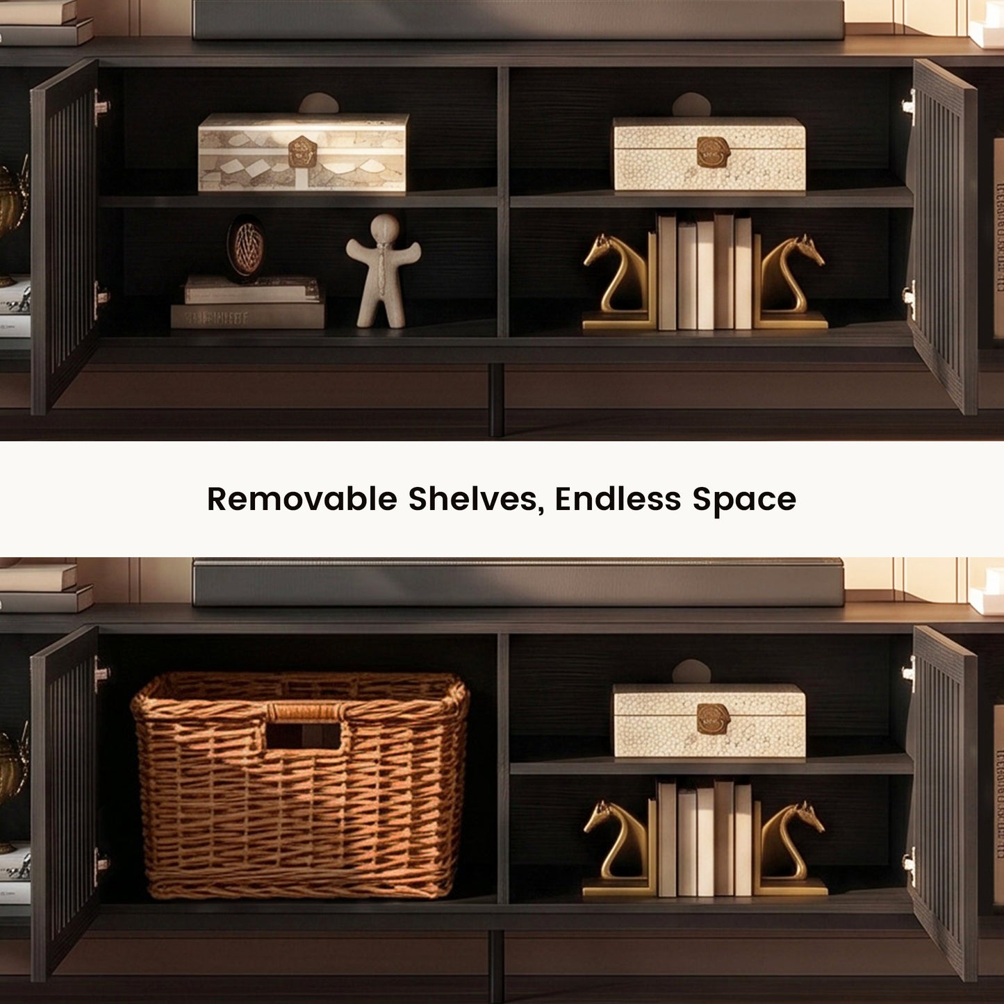Mid-Century TV Stand with Hidden Storage for 32-100” TVs