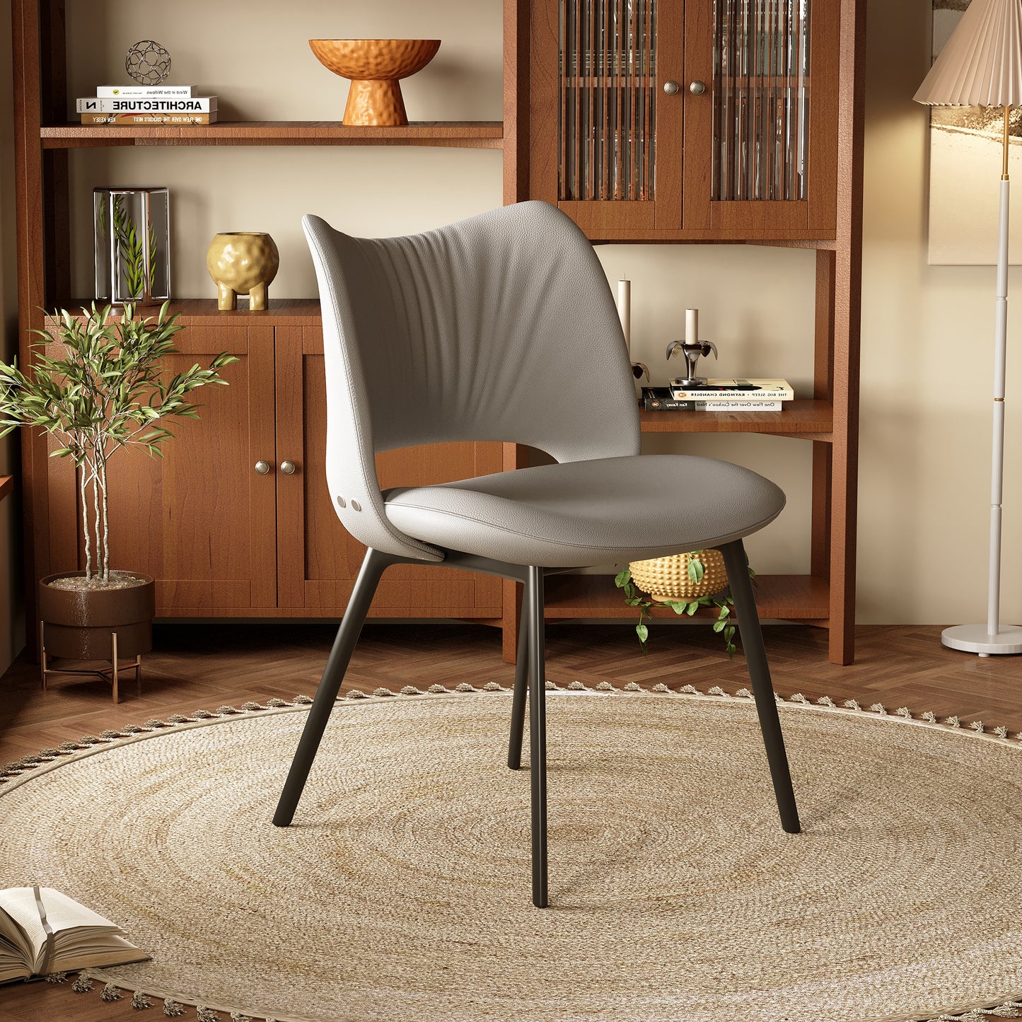 PlushComfort 2-Piece Accent Chair Set - Modern Faux Leather Patio & Dining Chairs with Black Metal Legs, 19.6"Wx31.8"H, Grey