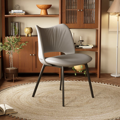 PlushComfort 2-Piece Accent Chair Set - Modern Faux Leather Patio & Dining Chairs with Black Metal Legs, 19.6"Wx31.8"H, Grey