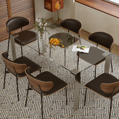 Dining Table SBYCZ005 Modern Tempered Glass Brushed Stainless Steel Legs 66.9"