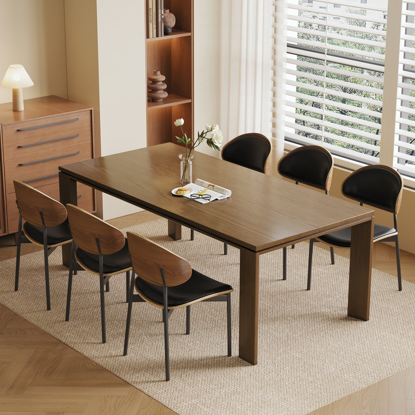 Dining Table CZ0032B Mid-Century Modern Solid WoodGenerous Tabletop Space 70.87"