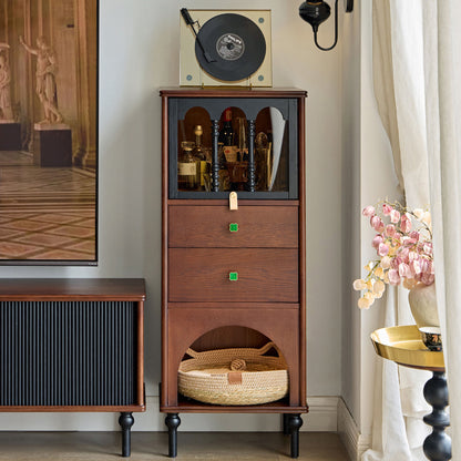 Gael Vintage Tall Storage Cabinet with Glass Display and Drawers
