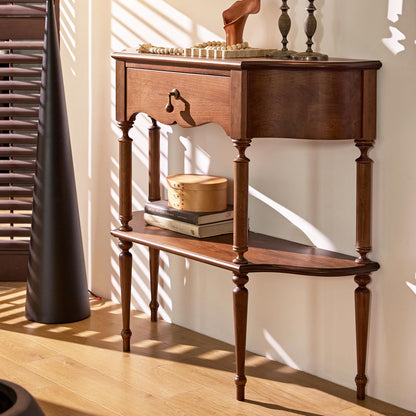 Gael Vintage Entryway Console Table with Drawer & Shelf, Black Mid-Century Hallway Table
