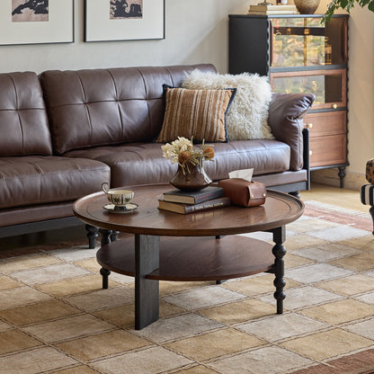 Semo Vintage Round Coffee Table, Mid-Century Walnut Living Room Center Table