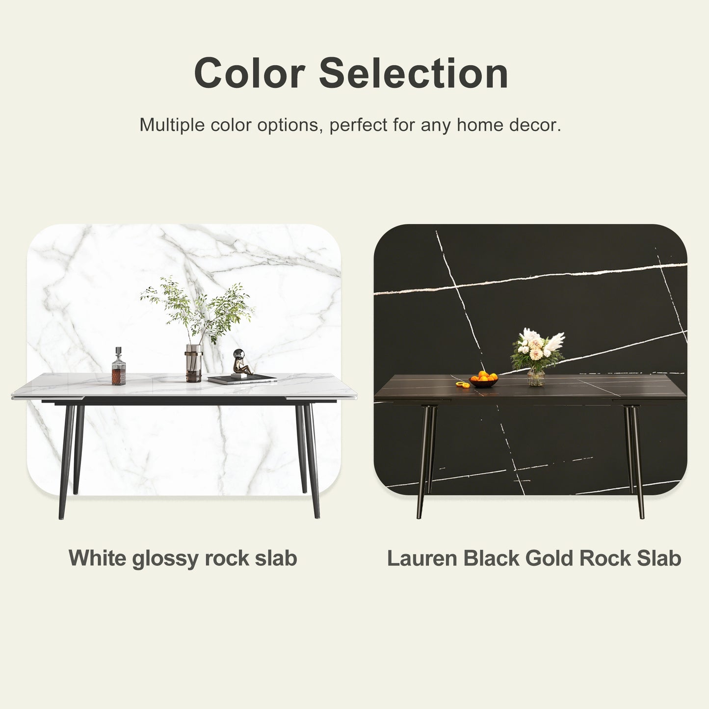 Modern Extendable Dining Table with Sintered Stone Top for 6-10 People