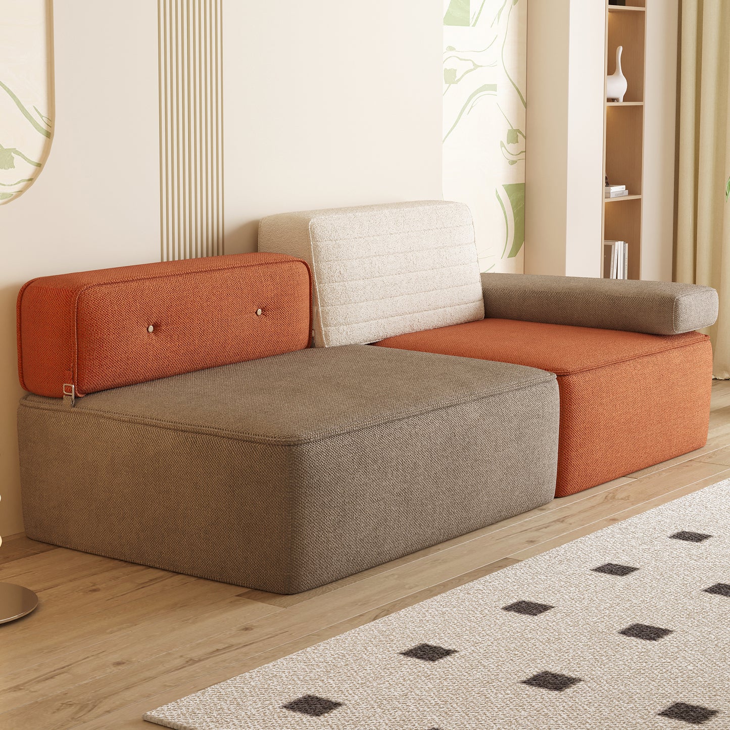 Modern Color-Block Sofa – 79.9" Fabric Upholstered Couch with Soft Cushions and Stylish Design, Seats 3