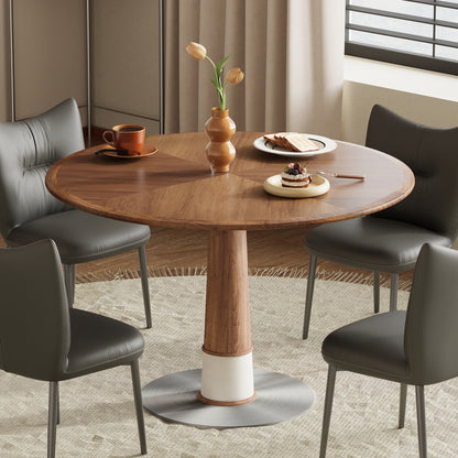 Dining Table XNSH1666 Modern Round Walnut Wood Metal Base 47.2"