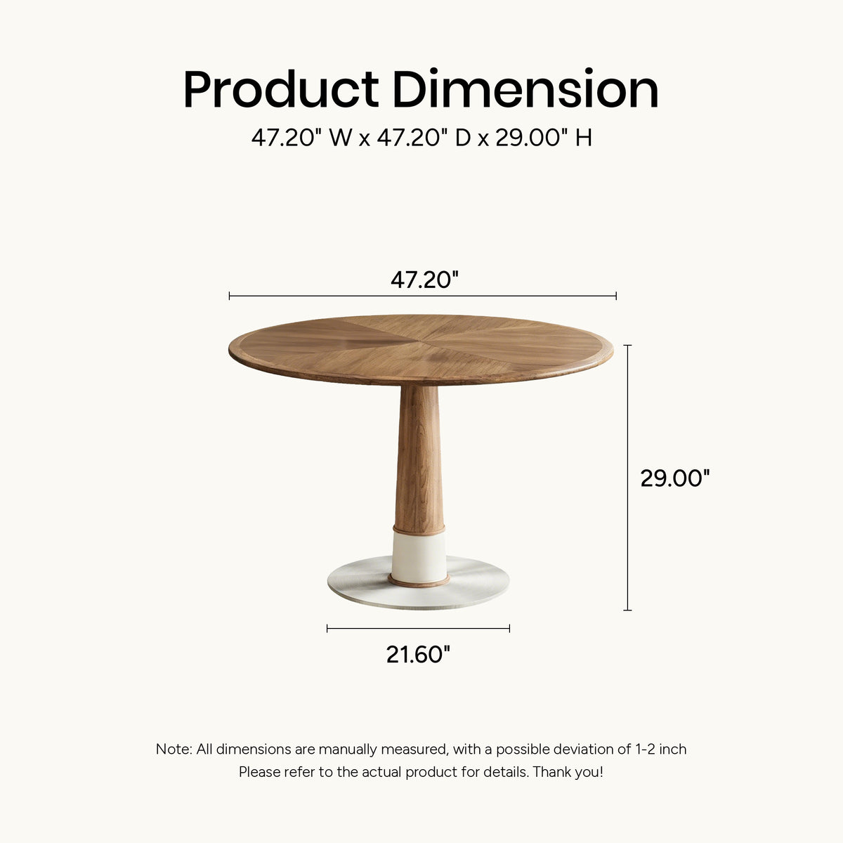 Modern Round Walnut Dining Table 47.2" with Metal Pedestal Base