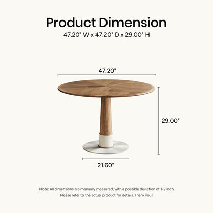 Modern Round Walnut Dining Table 47.2" with Metal Pedestal Base