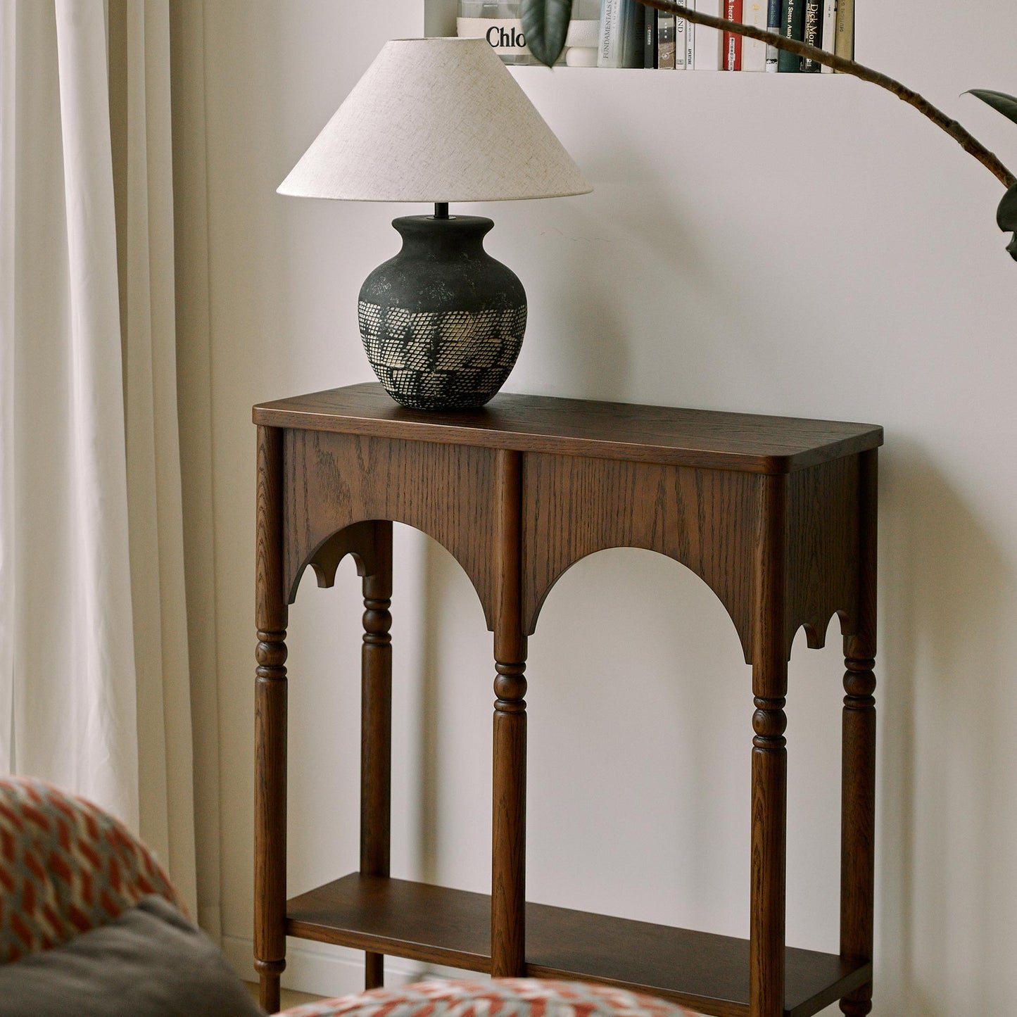 Semo Vintage Arch Console Table, Mid-Century Entryway Table with Shelf
